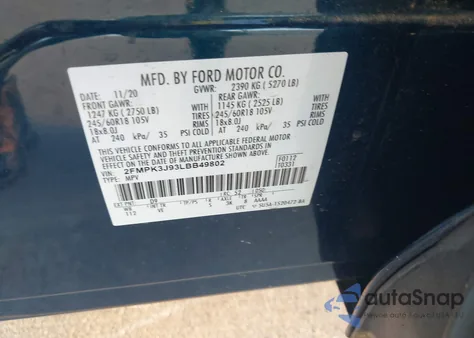 2020 Ford Edge Sel from USA, damaged, VIN 2FMPK3J93LBB49802